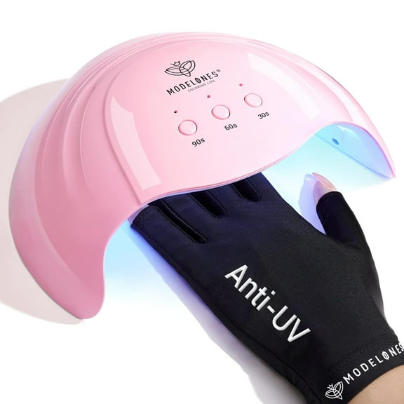 Modelones UV Light for Gel Nails with UV Gloves, 48 W Nail Dryer with 3 Timer Settings, Nail Lamps for Gel Polish, Professional UPF99  UV Protection Gloves for Nail Art Manicure