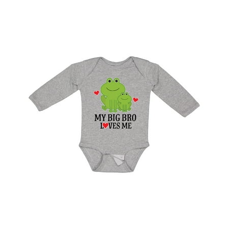 

Inktastic My Big Bro Loves Me Little Brother Frog Boys Long Sleeve Baby Bodysuit