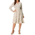 thumbnail image 3 of INSPIRE CHIC Women's Floral Print Swing Long Sleeve V-Neck Midi Dress, 3 of 6