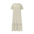 thumbnail image 3 of qucoqpe Womens Summer Long Maxi Dress Crew Neck Short Sleeve Ruffle Hem Slit T-shirt Dress Casual Loose Sun Dress with Pockets, 3 of 6