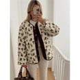 thumbnail image 3 of Womens Floral Print -Y Fleece Jacket Button Winter Teddy Fleece Jacket Casual Faux Fur Outwear Brown M, 3 of 5