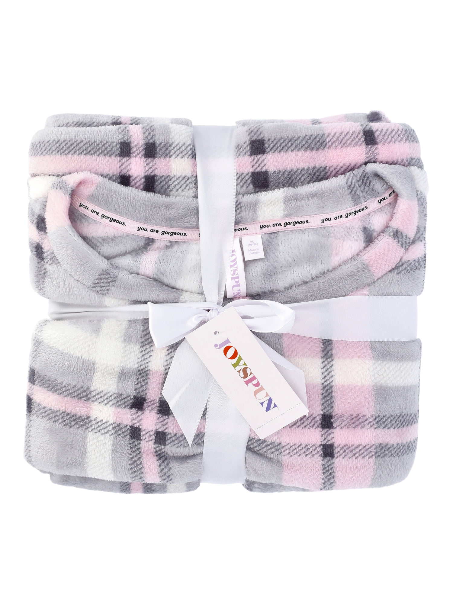 Joyspun Women's Folded Giftable Plush Long Sleeve Top and Pants Pajamas Set, 2-Piece, Sizes S-3X
