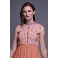 thumbnail image 5 of Bimba Dark Peach Orange Floral Printed Women Designer Mandarin Collar Anarkali Dress Indian Ethnic Kurta Large, 5 of 6