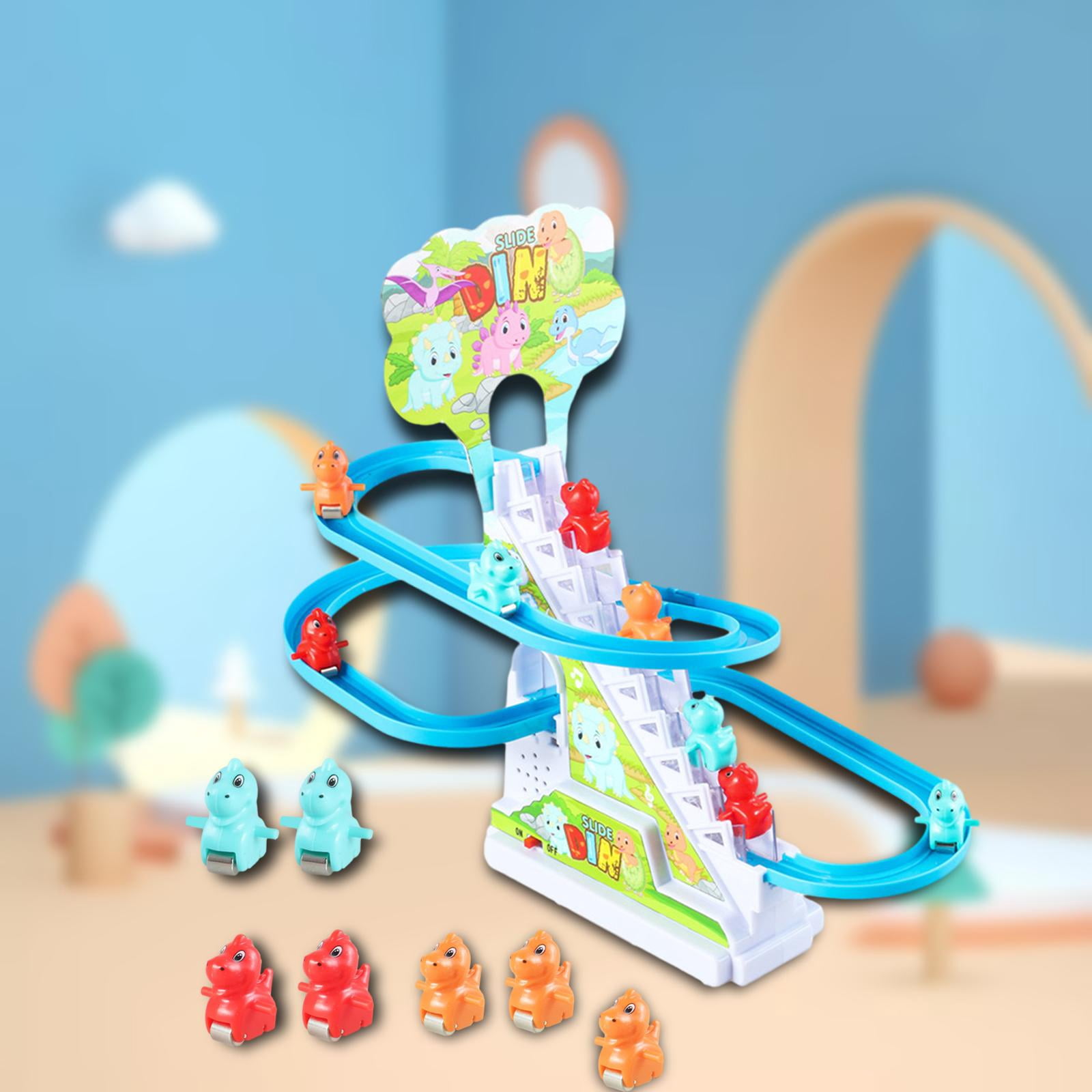 Juguete Eléctrico De Dinosaurios Con Escaleras, Luz Y Música – Pista De Montaña Rusa Con 5 Dinosaurios Para Niños +3 Años