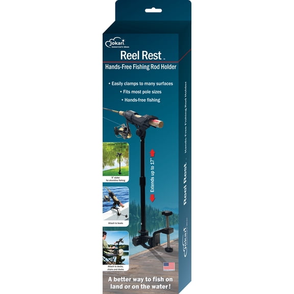 Jokari REEL REST™ Hands-Free Fishing Rod Holder – Clamp-On & Shoreline Stake, 17" Extension Pole, 360° Rotation for Boats, Docks & Land Fishing