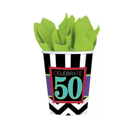 50th Celebration Chevron Stripes Adult Birthday Party 9 oz. Paper Cups