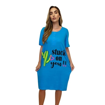 

Just Love Short Sleeve Nightgown Sleep Dress for Women (Turquoise - Stuck on You 1X)