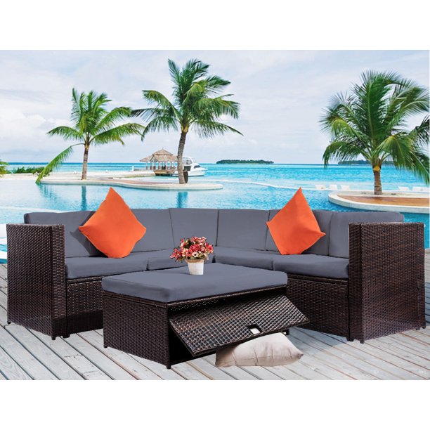 Patio Conversation Sets 4 Piece Outdoor Furniture Set Steel Frame Garden Rattan With Grey Cushion For Poolside R369 Com - Outdoor Garden Patio Sets Patio Conversation Sets 4 Piece Outdoor Furniture Set Steel Frame Garden Rattan With Grey Cushion For Poolside R369 Com - Outdoor Garden Patio Sets