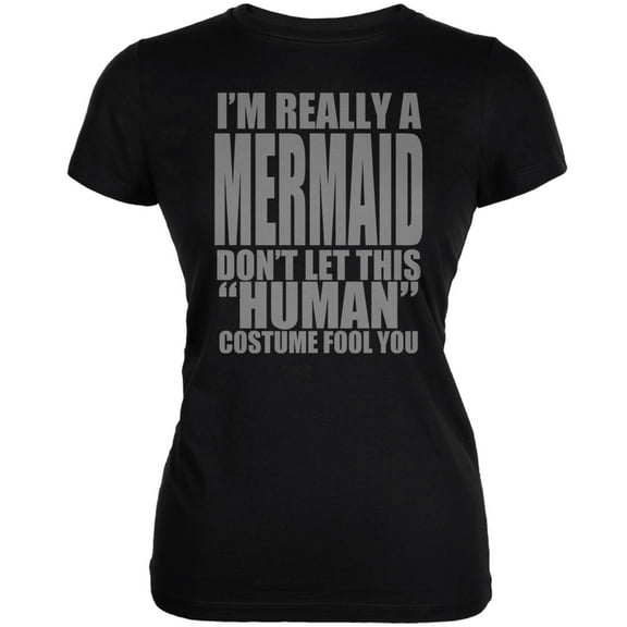 Halloween Human Mermaid Costume Black Juniors Soft T-Shirt - 2X-Large