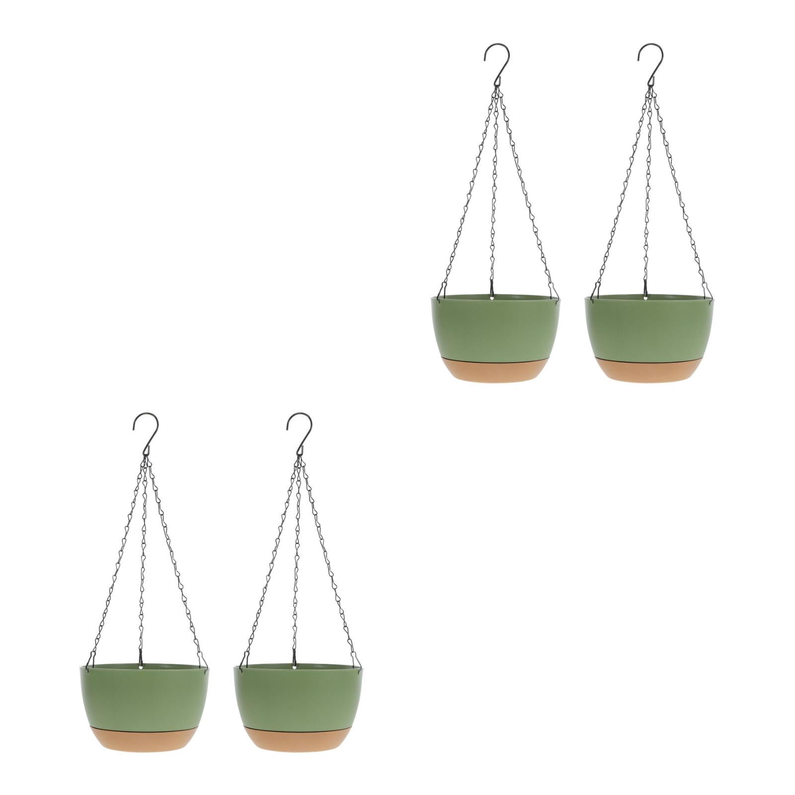 WORGEOUS 4 pcs Hanging Planter Self Watering Basket with Chain Hook Round Hanging Flower Pot Deep Container Box for Plants Decoration Green