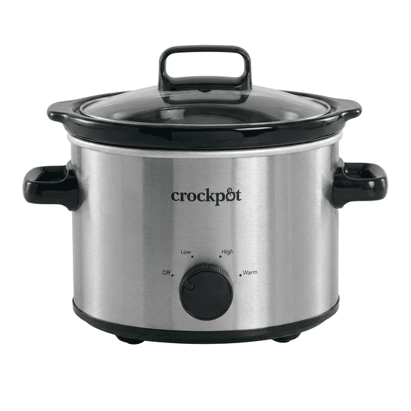 2 Quart Manual Slow Cooker, Stainless Steel Small Crock Cooker with 3 Heat Settings (Low/High/Warm), Oven-Safe Removable Stoneware, Dishwasher-Safe Lid & Pot