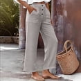 thumbnail image 4 of Miluxas Women's Lightweight Airy Wide Leg Pants Solid Loose Fit Buttons Trousers with Pockets for Summer Daily Wear Loungewear Gray, 4 of 9