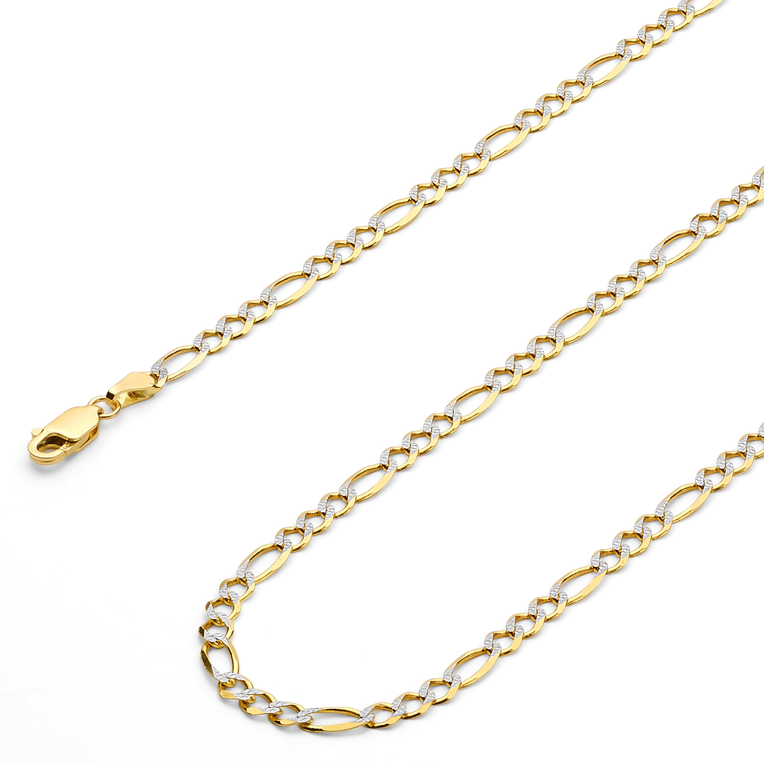 Wellingsale 14k Yellow Gold Polished Solid 3.5mm Stamp Figaro 3+1 White Pave Diamond Cut Diamond Cut Chain Necklace Wellingsale 14k Yellow Gold Polished Solid 3.5mm Stamp Figaro 3+1 White Pave Diamond Cut Diamond Cut Chain Necklace