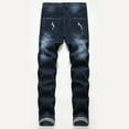 thumbnail image 3 of Tejiojio Men's and Big Men's Relaxed Fit Men Zipper Closure Solid Washed Stretch Casual Trousers Ripped Jeans, 3 of 7