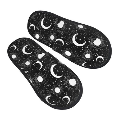 

Balery Crescent And Stars Slient Indoor Furry Fleece Comfort House Shoes Soft Non-Slip Home Shoes Cotton Slippers House Slippers-- Large