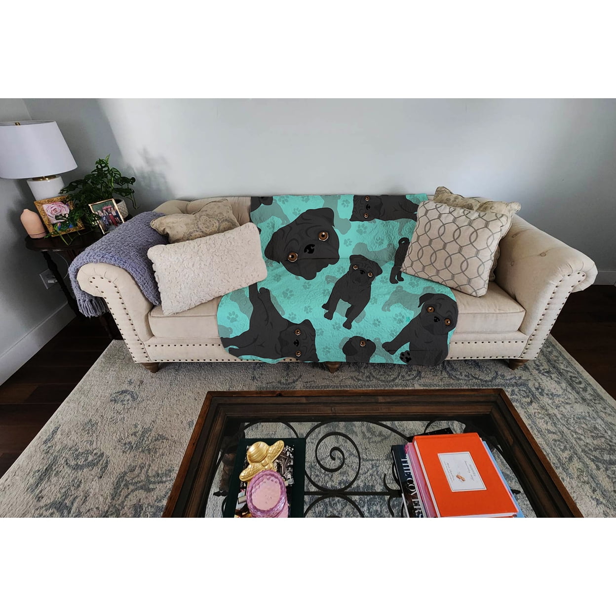 Black Pug Quilted Blanket 50x60 50 in x 60 in