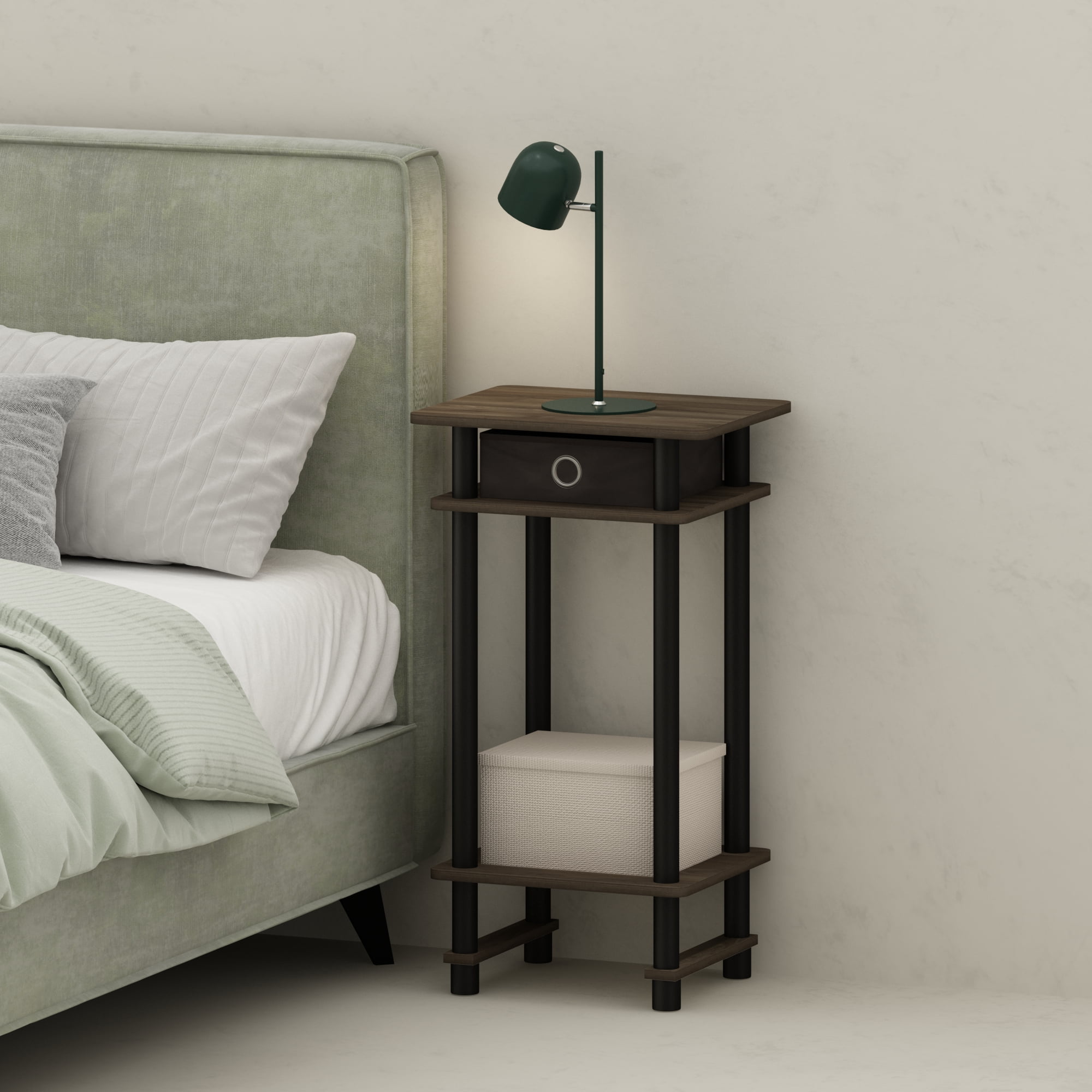 Furinno Turn-N-Tube Tall Nightstand with Bin, Columbia Walnut/Black/Dark Brown