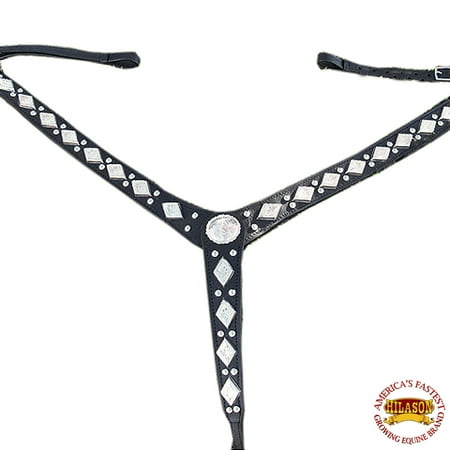 Reins Breast Collar - Hilason American Leather Horse Breast Collar With Reins Black Show