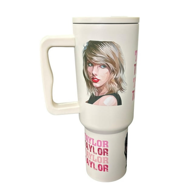 Termo de acero inoxidable color blanco mate, Taylor Swift, de 1.2 litros con agarradera de silicona