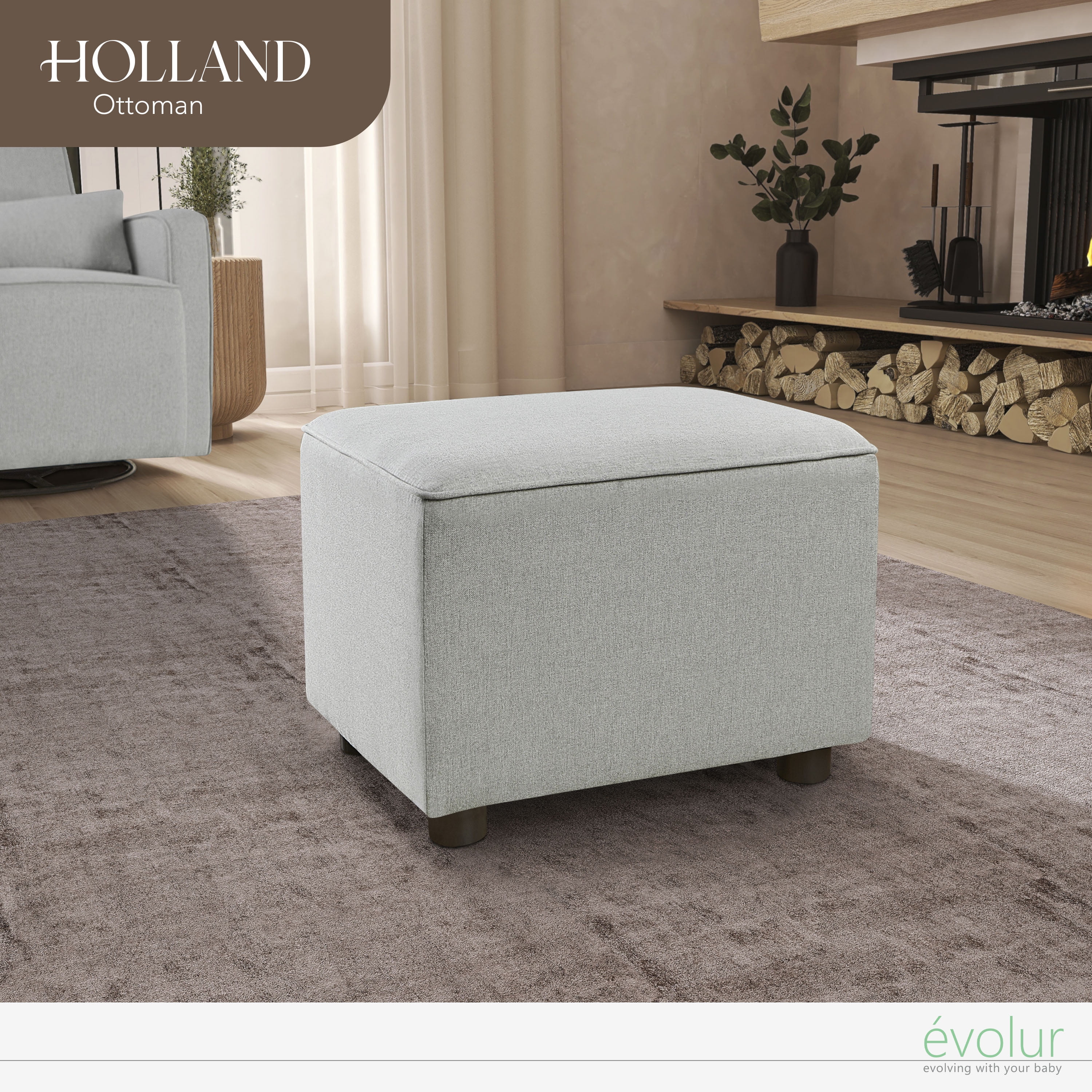 Evolur Holland Upholstered Ottoman, Modern Design In Harbor