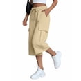 thumbnail image 6 of RongHuan Women's Capri Pants Baggy Cargo Wide Leg Cropped Sweatpants Drawstring Casual Jogger Pants with Pockets, 6 of 8