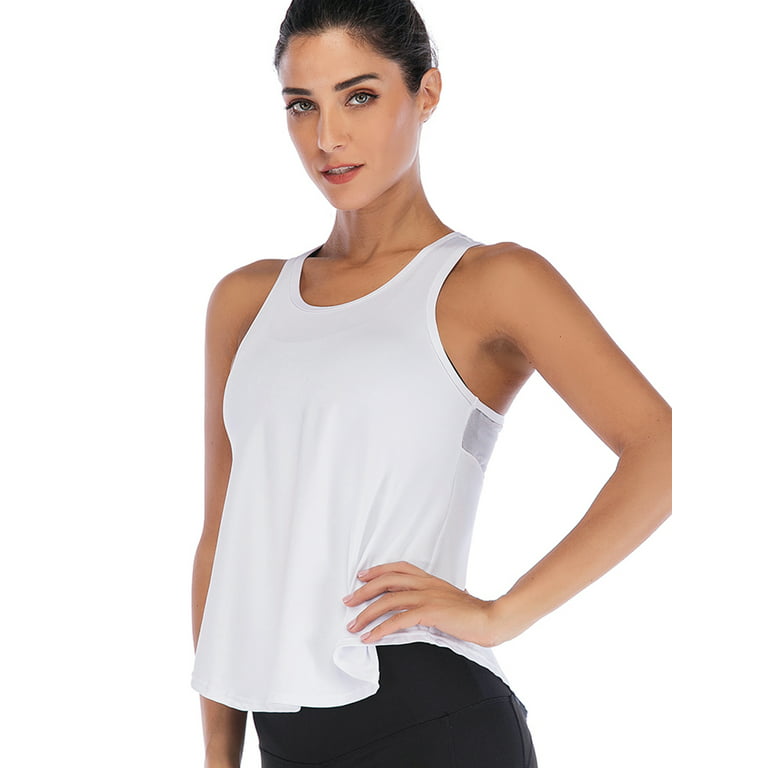 EHQJNJ White Tank Top with Built in Bra Women Open Back Workout Tops Tie  Back Tank Tops Yoga Clothes Dance Wear Muscle Gym Shirts for Women Tank  Tops