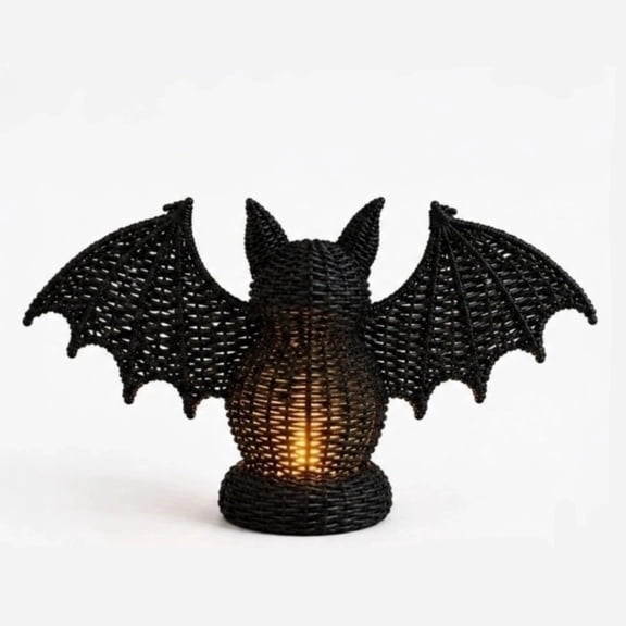 Rattan Bat Halloween Decor, Hollow Out Black Gothic Bat with LED Candle Night Light, Warm Light Halloween Decorative Statue for Desktop Bedroom Party, Spooky Themed Holiday Collectible Ornament