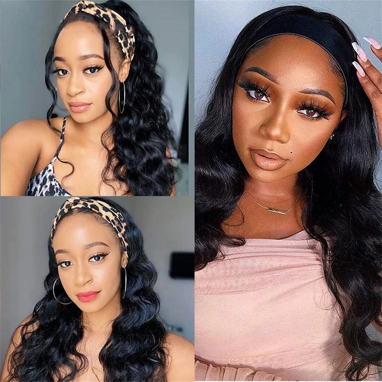 Headband Wig Body Wave Human Hair Wig Glueless None Lace Front Wig for Black Woman Natural Color Remy Full Machine Wear and Go Wigs 180% Density