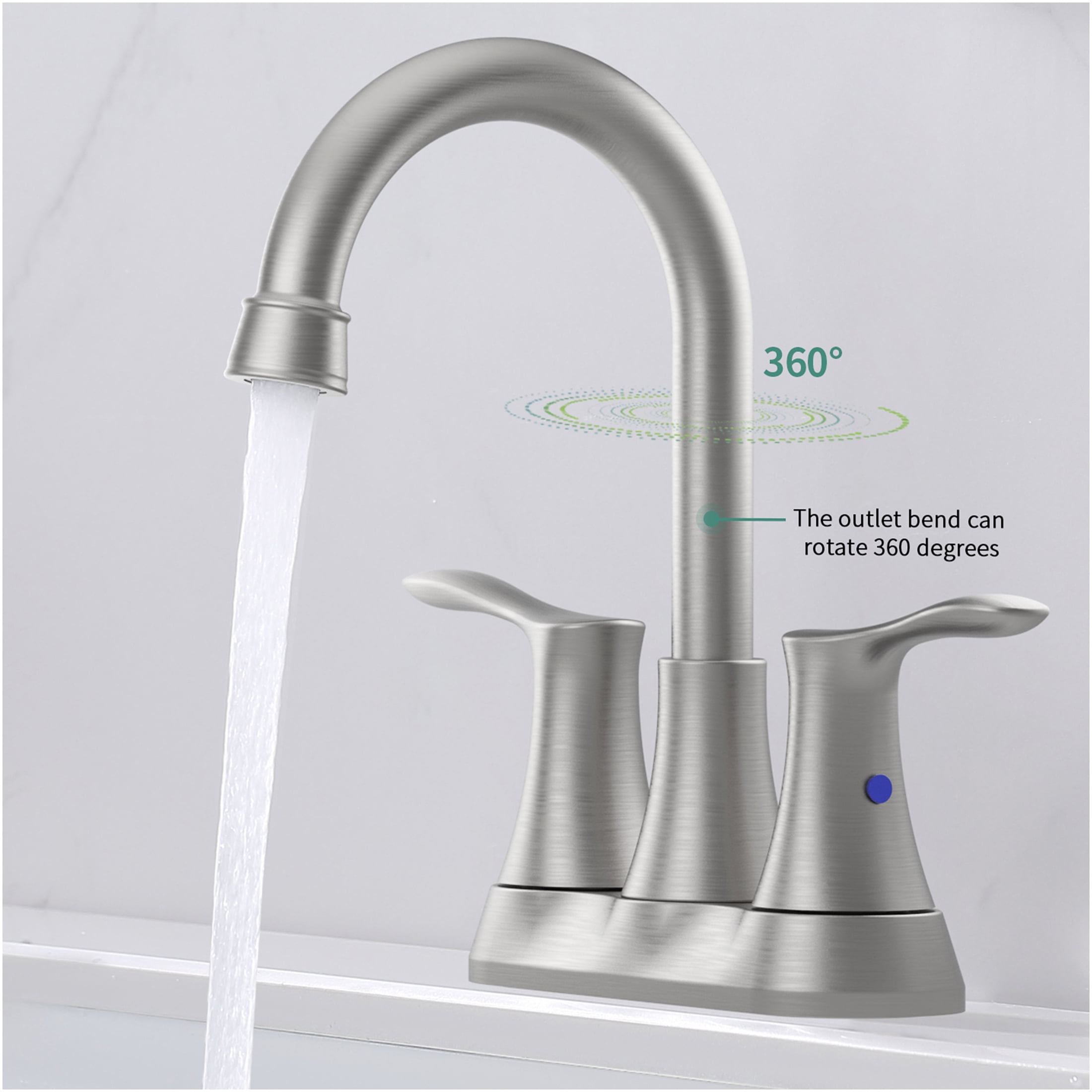 JERFIT 4 inch Centerset Bathroom Faucet with Drain, Brushed Nickel 2-Handle Vanity Sink Faucet, Low Flow, Easy Install