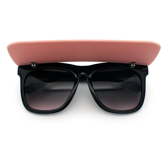 Unique Collapsible Sun Visor Horn Rim Hipster Plastic Sunglasses Black Pink - Pink Smoke