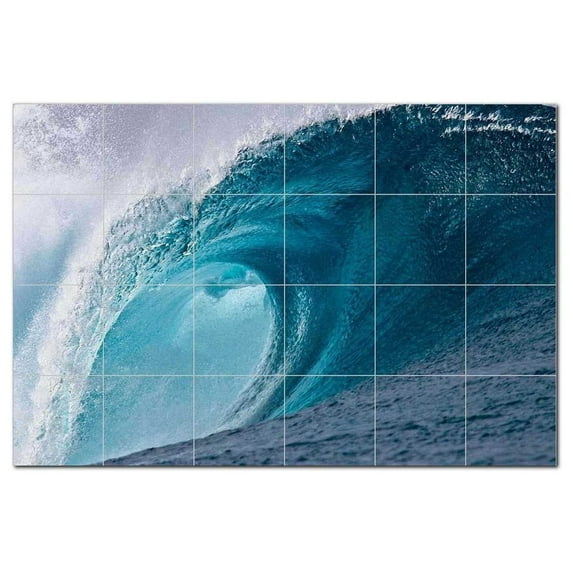 Waves Ceramic Tile Mural Kitchen Backsplash Bathroom Shower, 401919-M64