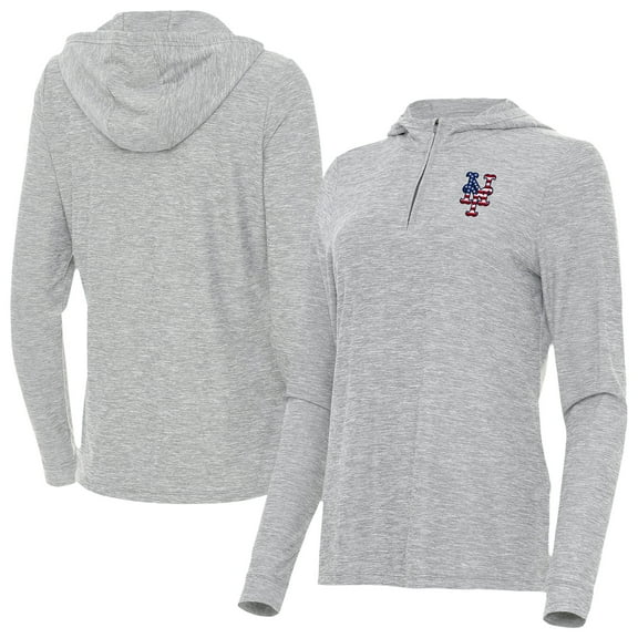 Women's Antigua Heather Gray New York Mets Daybreak Quarter-Zip Hoodie