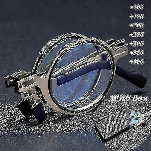 26-27 Portable Folding Reading Glasses Men Metal Round Square Anti Blue Light Eyewear Presbyopia Eyeglasses Frame Diopter +1.0 To +4.0