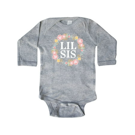 

Inktastic Lil Sis Rose Floral Wreath Sister Gift Baby Girl Long Sleeve Bodysuit