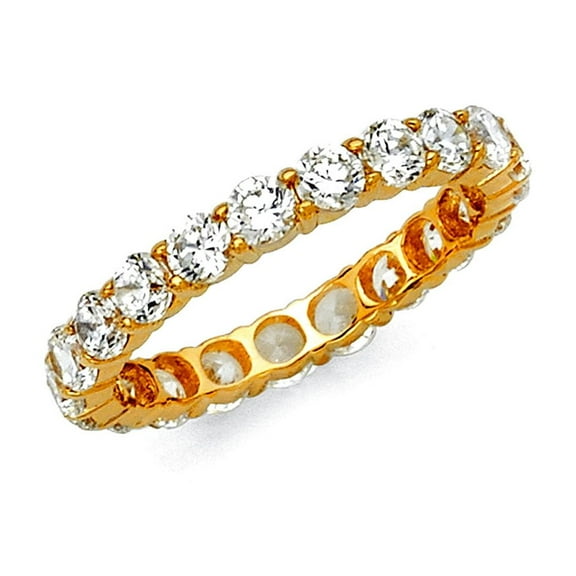 14k Yellow Gold Round Cubic Zirconia Eternity Prong Set Band Ring Size 7 Eternity Ring for Women and Men