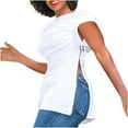 thumbnail image 5 of HongQid Women's Plus Size T Shirts Boat Neck Short Sleeve Zipper Split Side Tee Summer Tops, 5 of 7