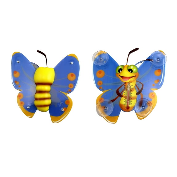 Multicolor Butterfly Shape Outdoor Window Thermometer 4 Suction Cups Attach to the outside of a Glass Window or Door 5.25" x 6.25" Long