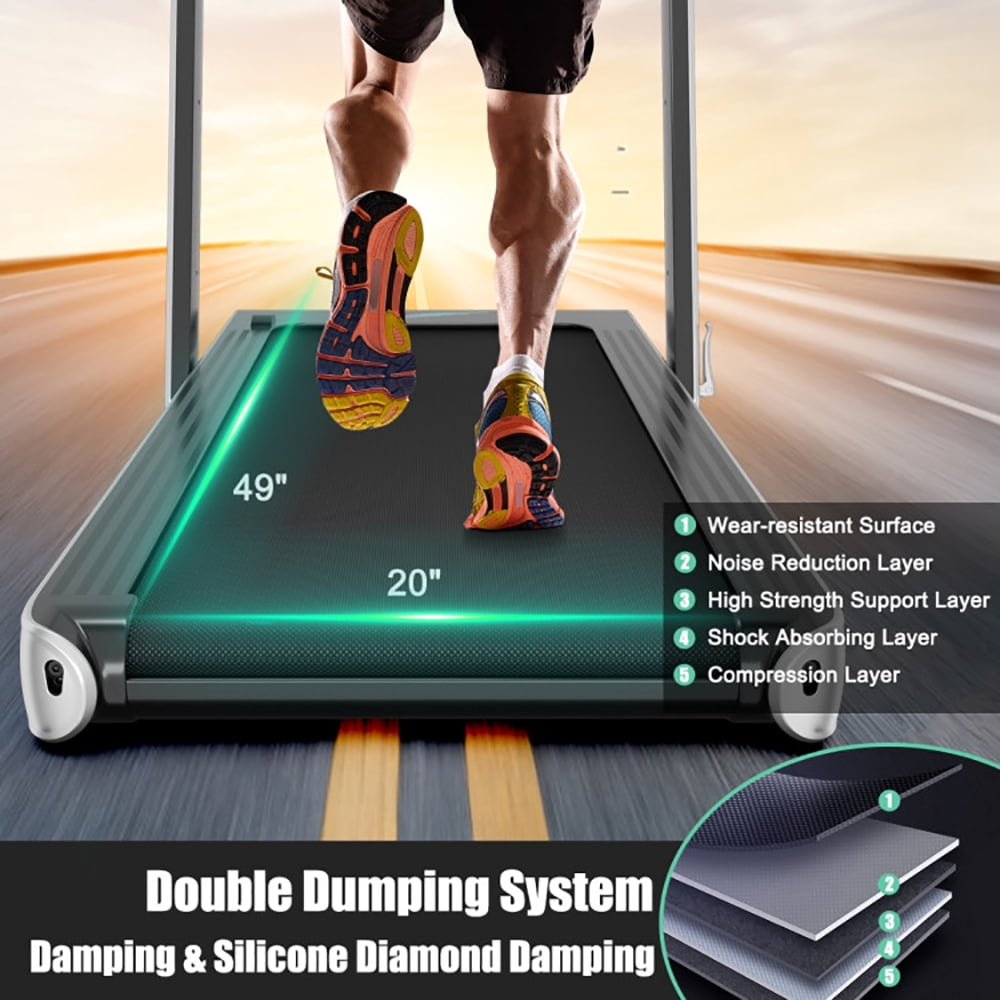 Spaco 4.75HP 2 In 1 Folding Treadmill with Remote APP Control-Silver, Home Fitness Equipment for Walking & Running , Cardio Exercise Machine, Preset and Adjustable Programs