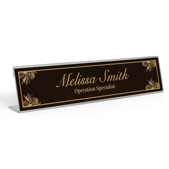 Printtoo Personalized Desk Name Plate Pretty Border Custom Acrylic Office Desk Name Plate Accessory 2x8 Inches