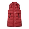 thumbnail image 7 of WIZUTIZ Women's Solid Color Long Puffer Vest Hooded High Neck Button Zip Front Pockets Down Cotton Warm Winter Sleeveless Jacket Outerwear, 7 of 7