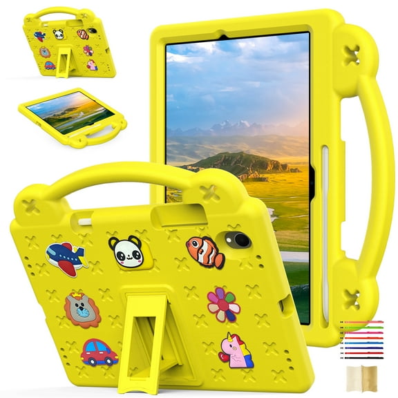 Kids Friendly Portable Tablet Case for Samsung Galaxy Tab S11 11.0" 2025 SM-X730 / SM-X736 / SM-X736B, EVA Foam Cute Pattern with Kickstand Cute Cartoon Shockproof PC Case - Yellow