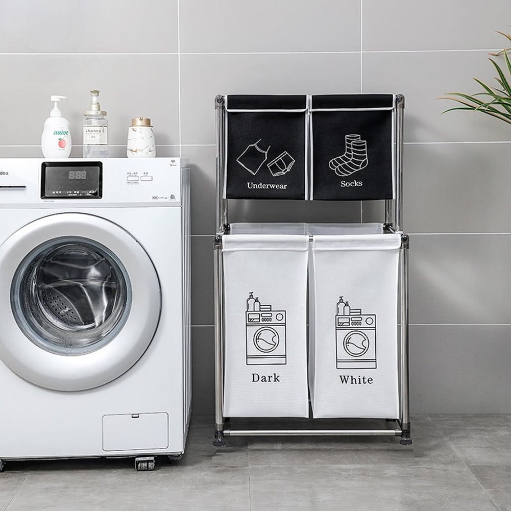 Kadyn Laundry Hamper 2 Tier Laundry Sorter, Modern Laundry Cart with 4 Removable Bags, Vertical Laundry Hamper for Organizing Clothes, Laundry, White+Black Kadyn Laundry Hamper 2 Tier Laundry Sorter, Modern Laundry Cart with 4 Removable Bags, Vertical Laundry Hamper for Organizing Clothes, Laundry, White+Black