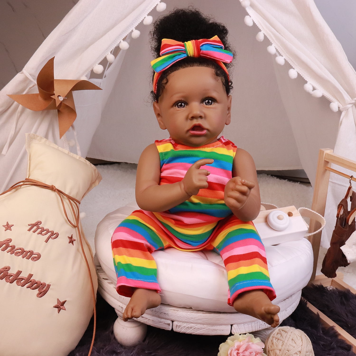 Takanini Reborn Baby Dolls African American Silicone Limbs Realistic Baby Doll with Soft Body Birthday Gift