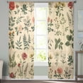 thumbnail image 3 of Vintage Botanical Semi Sheer Curtains 72 Inch Length 2 Panels Set, Boho Plants Wildflower Mushroom Leaf Sheer Kitchen Curtain Privacy Voile Window Curtain for Living Room Bedroom Rod Pocket Drapes, 3 of 7
