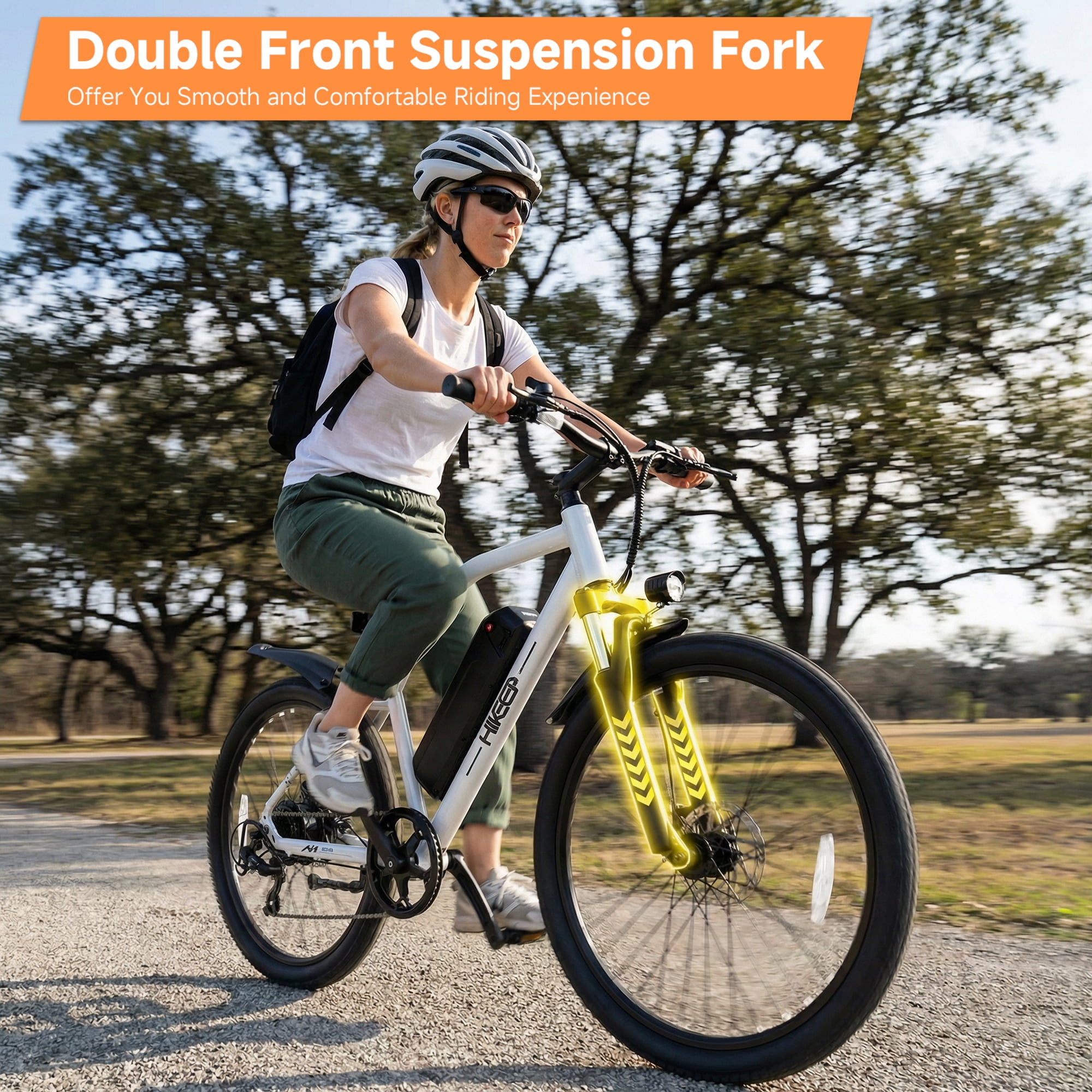 M2601 26" Electric Bike for Adults, 750W Peak Motor 48V Removable Battery Ebike, 7-Speed, Shock Absorption, 35 Miles Range, 20MPH Max Speed, Dual Disc Brakes, Orange