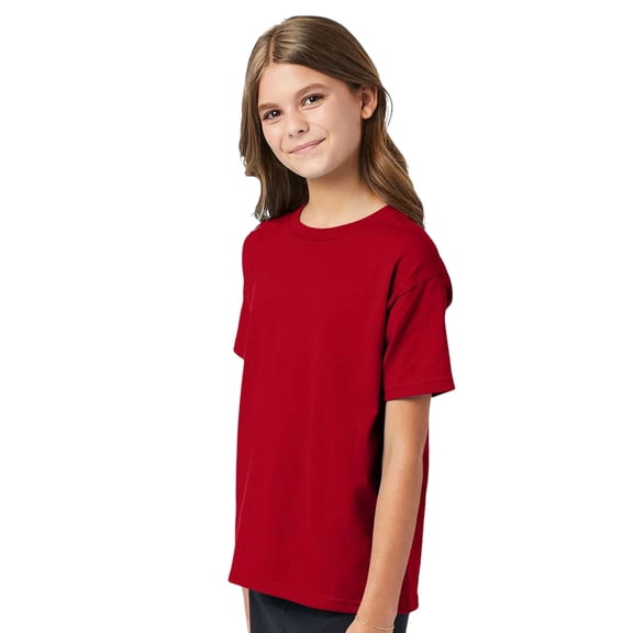 Crown Craze® Youth Ecosmart Short Sleeve T-Shirt, 50/50 Cotton/Polyester Classic Fit Crew Neck Tee (Deep-Red, L)