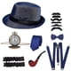 thumbnail image 1 of Disfraz de hombre de los años 20, sombrero Fedora Gatsby, tirantes, pajarita, reloj de bolsillo, 1 of 4