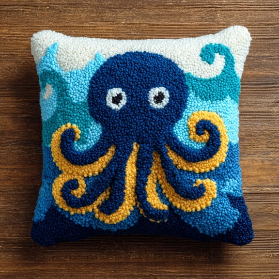 Latch Hook Pillow Kits Animal Octopus Needlework Hook Latch Kit 17x17inch