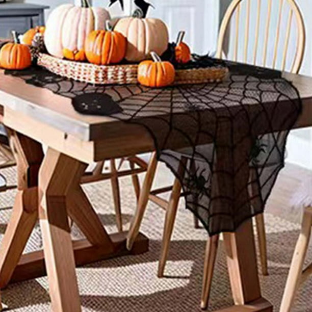Decoraciones de Halloween, adornos de Halloween, regalos de Halloween, decoración de Halloween, camino de mesa de tela de encaje, calabaza, calavera, puerta, chimenea, bufanda, cortina, decoraciones d
