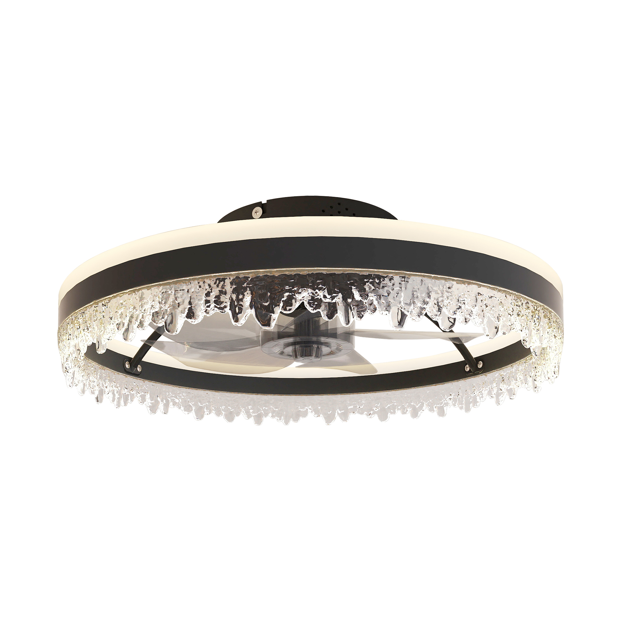 Leumius Modern LED Ceiling Fan with Light, 20In Dimmable Ceiling Light with Invisible Blades and Crystal Design, Remote Control & Adjustable Color Temperature for Bedroom, Living Room,Black